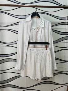 Imported Women's Shirt Set, 3-Piece Set Including A Cropped Top And Lined Shorts. - White - View 2