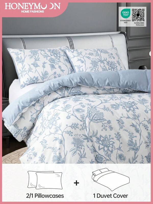 2/3 piezas Juego de funda nórdica con estampado de flores y enredaderas, suave y transpirable, decorativo y encantador, para cama de hogar y dormitorio escolar, se ajusta perfectamente a camas individuales, dobles, king y queen, certificado Oeko-Tex