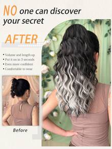 18-Inch Wavy Heat-Resistant Synthetic Ponytail Hair Extension With Claw Clip, Contrast Color Design, Suitable For Women's Party And Daily Use - Two-Tone - View 4