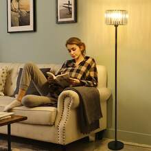 Black Floor Lamp For Bedroom, Modern Floor Lamp For Living Room With K9 Crystal Shade, Industrial Standing Lamp With On/Off Switch, Vintage Corner Tall Lamp For Nursery Office Kids Girls Room - 查看 2