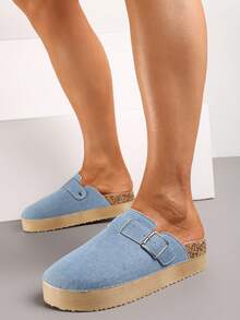 Weiche Kunstvelour-Clogs für Damen - Lässiger Sommerurlaub - Blau - Übersicht 2
