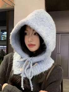 1pc Soft Thick Balaclava Knit Hat Scarf Set, Warm & Casual, Multifunctional For Women In Autumn/Winter