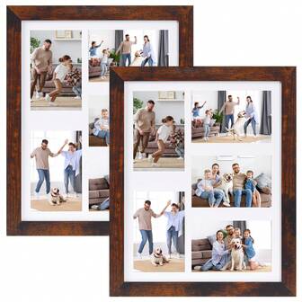 2 st stora fotoramar i kompositträ med flera färger, flerfärgad bildram med 5 rutnät, rymmer 5 st 4x6 tums foton, för kontor, väggdekoration i hemmet och skrivbordsdekoration