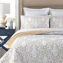 Reversible Soft Quilts 3Piece Beige Embroidery Pattern Elegant Set With Embroidered Decorative Shams Soft BedspreadandCoverlet Set Queen Size Beige - 1PatternBeige - View 1