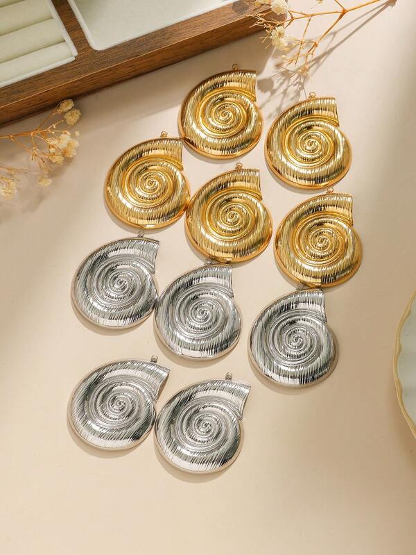 3pcs/Pack 304 Stainless Steel Ocean Series Extra Large Screw Shell Pendant