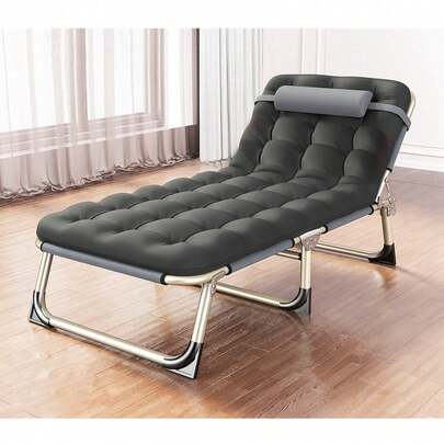 Folding Bed Single Person Folding Reclining Lounger For Camping Office Lunch Break Outdoor Emergency 56 Round Tube Gray And Thicken Pearl Pad