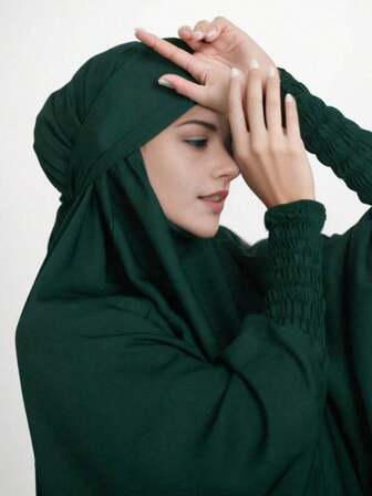 1pc Elastic Sleeve Long Loose Comfortable Hijab Khimar Muslim Headscarf, Suitable For Women's Daily Wear And Prayer