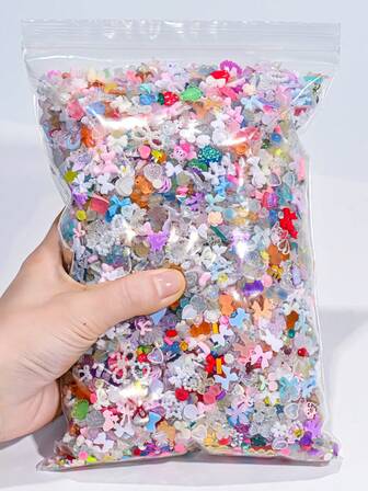 50G/Bag (500-600Pcs) 3D Assorted Mix Color Nail Charms Multi-Shapes Heart Flower Bowknot Shaped Nail Charms Resin Flatback Nail Art Rhinestones Charms For Manicure Diy Crafts Jewelry Accessories Nail Gems Nail Supplies Nails