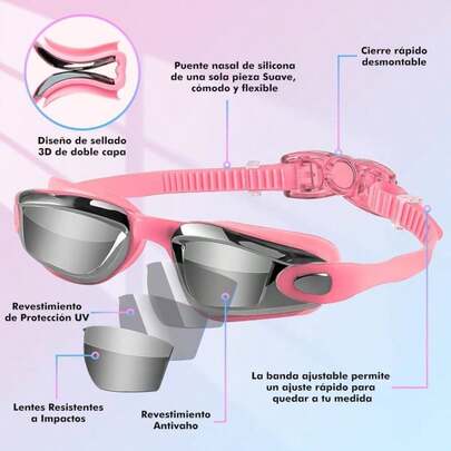 Gafas de Natacin Profesionales con Accesorios Gorra, Tapones, Clip Nasal - Antivaho, Sin Fugas y Lentes Proteccin para Adultos, Nios, Mujeres y Hombres - Confort Suave