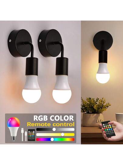 2P Zwart Shaped Curved Tube Lamp Head Wand 24CM RGB Bulb Remote Control 10CM Chassis 1200 MAh Charging Living Room Mural Bedroom Bedside Balcony Corridor Stairwell