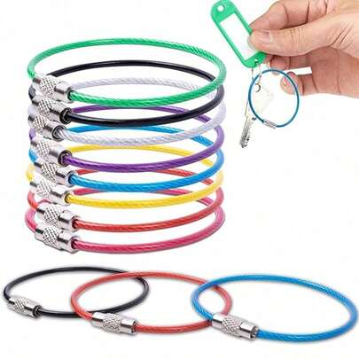 10pcs Random Color Stainless Steel Wire Key Ring Wire Chain Cable Heavy Baggage Tag Ring Tag Retainer 2 Mm Twist Drum Packing