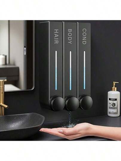 3pcs 57 Soap Dispenser 300ml - Black, Wall Mounted Soap Dispenser For Hotel Bathroom, Liquid Soap, Shampoo, Shower Gel, No Nail Required