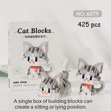 Cute Cat Series Mini Particle Building Block Set, Animal Model DIY Assembling Building Blocks Toy, DIY Cartoon Cat Blocks Kit, Fashion Assembly Toy, Creative Birthday/Halloween/Christmas Gift, Home And Office Desktop Decoration, 300+PCS