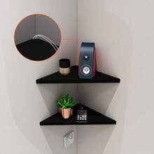 Set Of 2 Corner Mounting Floating Wall Shelves With Wood Grain Finish Easy To Install Durable Waterproof ABS Plastic For Kitchen Bathroom Living Room Home Decor Wall Storage Shelves - màu nâu - Xem 6