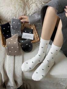5 Pairs/Pack Women's Heart Pattern Crew Socks, Fashionable & Versatile Socks For Autumn/Winter, Cozy Socks - Multicolor - View 2