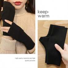 1双时尚保暖手套，女士冬季自发热抓绒露指触屏手套，学生办公半指手套，男女通用 - 彩色 - 查看 6