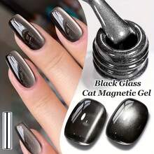 Morovan Magnetic Cat Eye Gel Polish - Black Glass Bead Effect, UV/LED Soak Off Nail Art Gel, Christmas Gift - Black - View 8