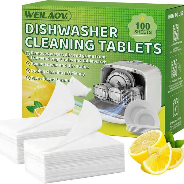 Dishwasher Detergent Wipes, Dishwashing Liquid Wipes, Dishwasher Wipes, Chemical-Free Dishwasher Wipes, Fruit & Vegetable Cleaner, Fast Dissolving, Heavy Duty Cleaning, 100 Washes, Lemon Scented