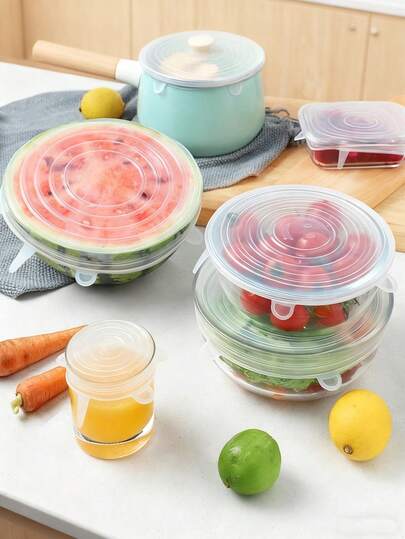 24pcs Reusable Silicone Stretch Lids, Airtight Sealing Covers, Adjustable Silicone Lids For Round/Square Bowls, Dishes, Cans, Kitchen Accessories
