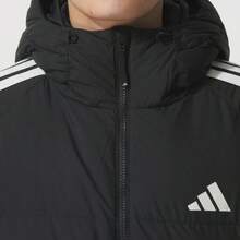 Adidas 3S L DOWN JKT Unisex Warm Windproof And Water-Repellent Duck Down Striped Zipper Hooded Long Cotton Down Jacket KC2498 - Black - View 5