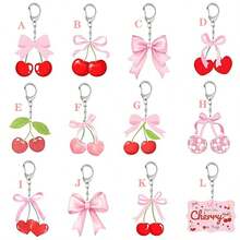 قطعة واحدة من حامل المفاتيح بشكل الكرز كهدية لحفلة الكرز، "هي الكرزة على القمة"، ديكور حفلة عيد الميلاد بالكرز الأحمر والوردي، لوازم حفلة الزفاف - متعدد الألوان - مشاهدة 1