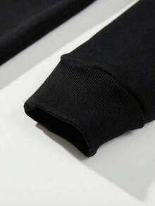 Men's Long Sleeve Drawstring Hoodie - Black - View 6