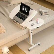 Tabla Auxiliar Ajustable con Ruedas PMMJ - Mesa de Noche Portátil con Altura Regulable, Estructura Metálica y Tapa de Madera Dura, Diseño Moderno Fácil de Instalar para Hogar, Residencia Estudiantil o Dormitorio - u Blanco, Almacenamiento en la Mesita de Cabeza | Mesa Ajustable Elegante | Mesa con Marco Metálico - Blanco - Ver 8