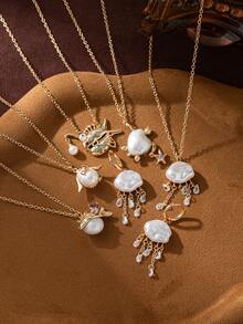 这款趣味十足、可爱又时尚的珍珠、小鱼、水母、企鹅灯笼鱼项链，镶嵌锆石并镀18K金，尽显魅力，个性十足，适合女性日常穿搭、派对、音乐节等场合佩戴。镀金首饰，女士首饰。 - 彩色 - 查看 3