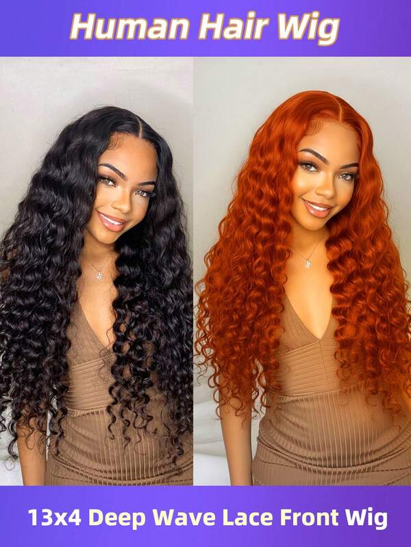 36Inch Deep Wave Lace Front Wigs Human Hair Pre Plucked 180% Density 13x4 Transparent Lace Front Wigs Black Unprocessed Brazilian Virgin Human Hair With Baby Hair Bleached Knots