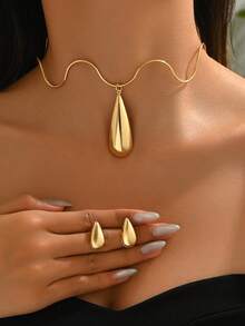 1 Bộ 3 mặt dây chuyền hình giọt nước bằng kim loại phong cách Punk tối giản, mặt dây chuyền hình học phóng đại, phù hợp cho trang phục hàng ngày và dự tiệc của phụ nữ (Có thể có một số vết xước nhỏ do đóng gói và vận chuyển) - bộ 3 món - Xem 6