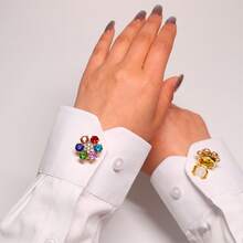 مجموعة زر كريستال 2 قطعة، أزرار ديكور قميص، أزرار معدنية لامعة مرصعة بالراين ستون، مناسبة للفساتين، إكسسوارات أزرار فاخرة، هدية عيد - متعدد الألوان - مشاهدة 2