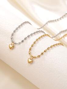 1pc Minimalist Fashion Pearl Chain Heart Pendant Necklace, Golden/Silver Heart Necklace, High Quality Couple Jewelry, Suitable For Men And Women Daily Wear, Heart-Shaped Gift Jewelry