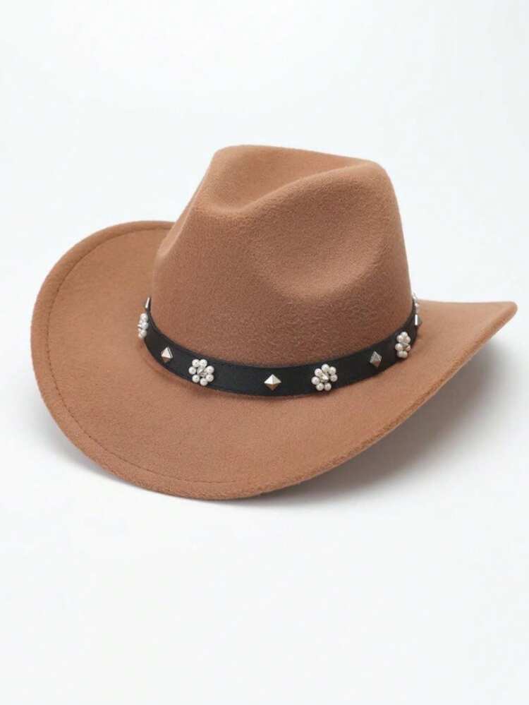 A Unisex Cowboy Top Hat With A Detachable Pearl Rivet Strap Is Fashionable And Versatile, Suitable For Both Men And Women. It Is Perfect For Outdoor Travel, Daily Wear, Horseback Riding, Parties, Music Festivals, Stage Performances And Cowboy Gatherings. It Is A Fashionable And Versatile Cowboy Style And An Outdoor Travel Hat, And Also An Excellent Gift Choice - Black Belt Pearl Rivet Hat - View 13