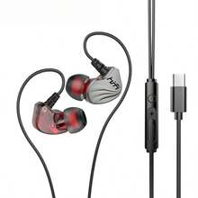 Type-C Wired Music Earphones & Headphones With Heavy Bass For Gaming On Mobile For Sports - 黑色 - 查看 1