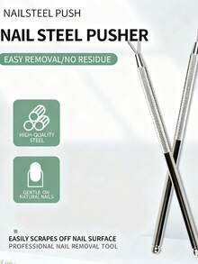 1pc Multi-Functional Nail Polish Remover Tool, Gel Nail Polish Remover Pad, Dual-Ended Steel Pusher - Silver - View 3