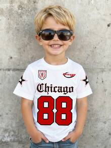 Young Boy Letter Print Round Neck Casual Loose T-Shirt - White - View 7