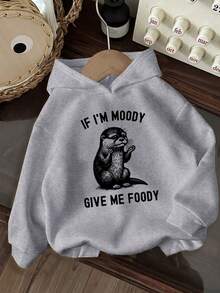 Girls' Hooded Sweatshirt Casual Printed Pattern Loose Sweatshirt Children's Clothing - 淺灰色 - 查看 1