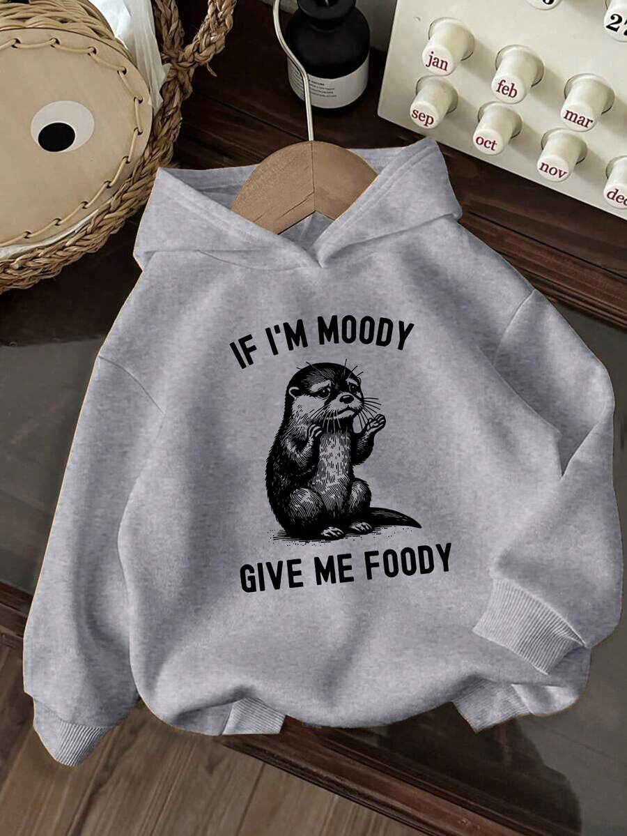 Girls' Hooded Sweatshirt Casual Printed Pattern Loose Sweatshirt Children's Clothing - 淺灰色 - 查看 1