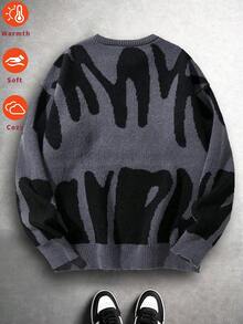 Áo len cổ tròn màu xám dành cho bé trai và thanh thiếu niên, kiểu dáng tối giản, dày dặn, ấm áp và mềm mại, phù hợp cho mùa xuân, thu và đông. - Màu xám đen - Xem 3