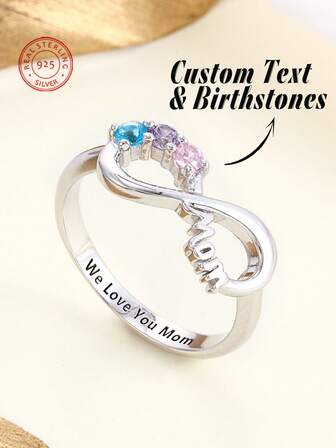 1pc 925 Silver Birthstone Rings,Christmas Gifts, Birthstone Rings For Mom, Simple And Delicate Birthstone Rings, Personalized Gifts For Her, Birthday Gifts