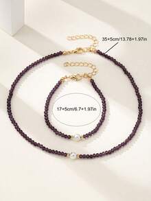 1 Bộ vòng cổ và vòng tay ngắn đính hạt thủy tinh tối giản thanh lịch dành cho nữ, đa năng cho tiệc tùng, ngày lễ và đeo hàng ngày - Nhiều màu - Xem 4