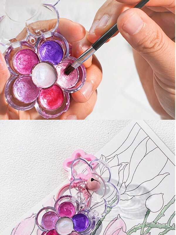 Set de 6 colores de pigmento de acuarela sólida perlada con pequeñas flores, portátil y duradero para bocetos al aire libre, diseño de graffiti, regalo de Navidad