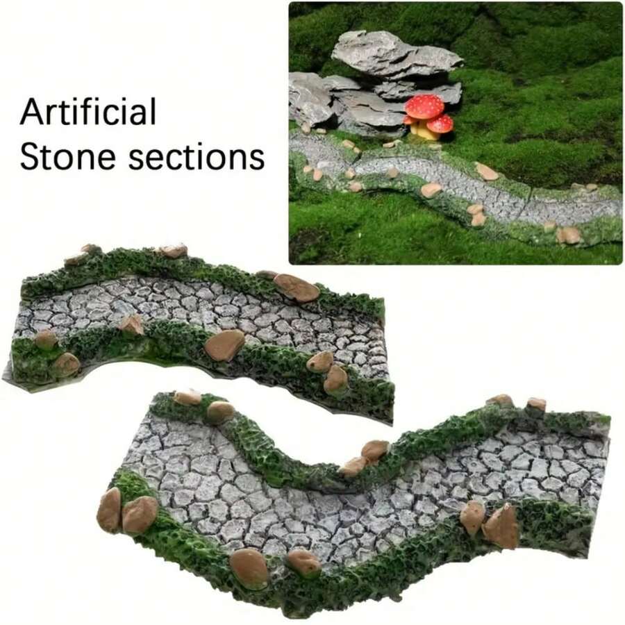 1/2pcs Realistic Stone Path, Resin Art Decor, Fairy Garden Pathway Stones, Bonsai Statue Ornament, Model House Display Prop, Multiple Curved Miniature Rock Path, Garden And Yard Micro Landscape Decoration, Fairy Tale Garden - Multicolor - View 1