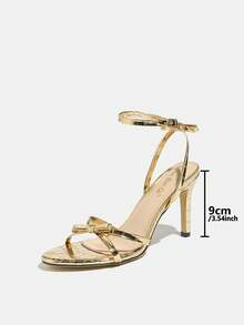 Jin Bei Qi 女士蝴蝶结交叉绑带搭扣圆头细高跟凉鞋，休闲简约风格，时尚派对金色高跟鞋，春夏穿搭 - 金色 - 查看 4