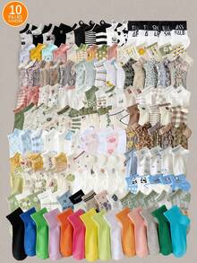 10pairs/Pack Random Cute Cartoon Animal & Strawberry Patterned Women Short Socks, Comfortable And Breathable - Multicolor - View 12