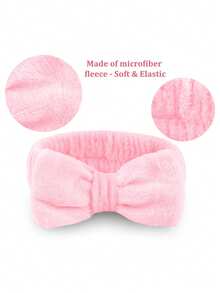 纯色蝴蝶结头带腕带套装 女士洗脸美容化妆头带腕带法兰绒发饰头饰洗脸头带腕带套装 毛绒弹力头带女士配饰套装 - 彩色 - 查看 10