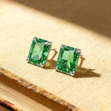 High Quality Zinc Alloy Material, Golden, Green Diamond Square Earrings, Daily Match With Daily Outfit, A Delicate Gift For Women. Local Warehouse. - Golden - View 5