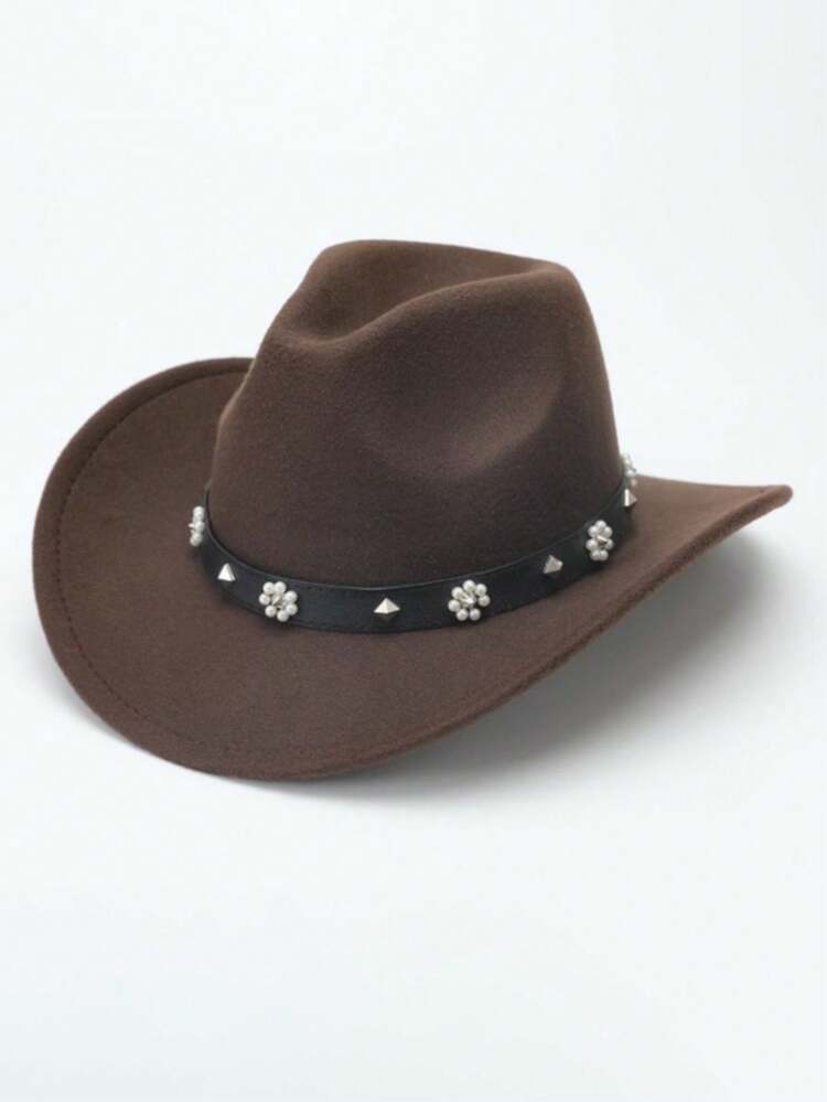 A Unisex Cowboy Top Hat With A Detachable Pearl Rivet Strap Is Fashionable And Versatile, Suitable For Both Men And Women. It Is Perfect For Outdoor Travel, Daily Wear, Horseback Riding, Parties, Music Festivals, Stage Performances And Cowboy Gatherings. It Is A Fashionable And Versatile Cowboy Style And An Outdoor Travel Hat, And Also An Excellent Gift Choice - Black Belt Pearl Rivet Hat - View 11