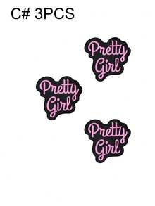 3/6/12 Stück rosa englische Buchstaben Serie gestickte Aufnäher, süßes Cartoon Mädchen Muster, Polyestermaterial, Abzeichen Aufkleber, zum Aufbügeln auf Kleidung, Nähzubehör, geeignet für Rucksäcke, Jeans, Jacken, T-Shirts, Hüte, Kleider usw.