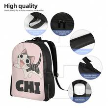 Lightweight Single Side Backpack With Cute Anime Cat & Chi Character Design - Pastel Pink & Black School Backpack For Men & Women, Unisex College Backpack For Urban Commuting, Day Trips, Daily Use, Durable & Stylish Backpack For Anime Fans, Hand Wash Or Dry Clean, Fashionable For Casual Outings, Compact & Lightweight With Single Compartment, Playful Cat-Themed Design, Ideal For And Commuters, Sturdy Construction - 彩色 - 查看 5